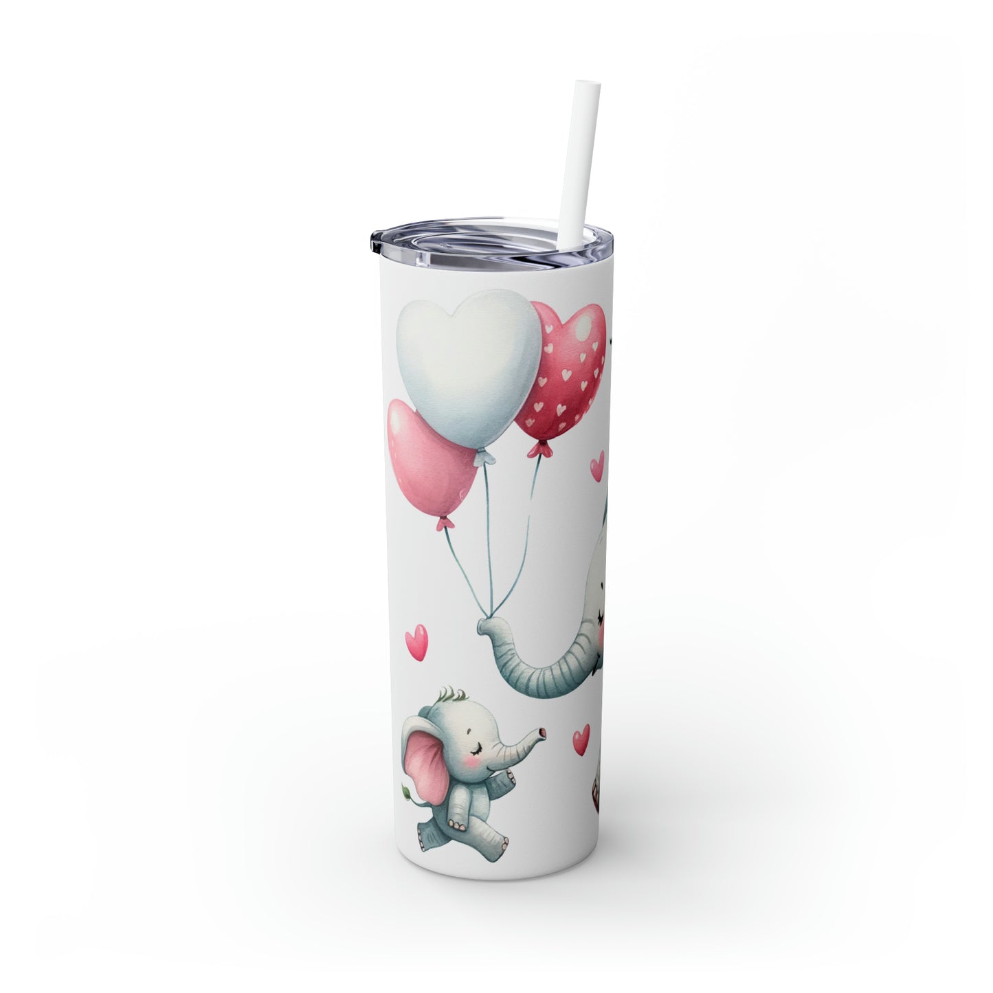 Skinny Tumbler with Straw, 20oz, Elephant, Love You Mum, awd-237