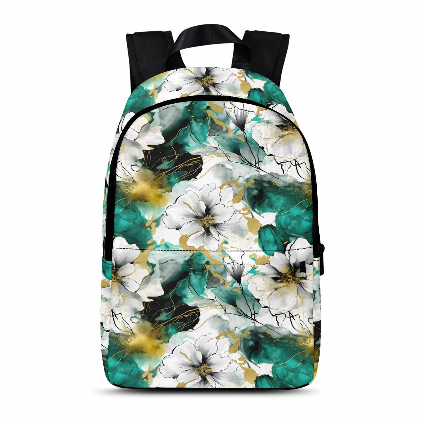 Green and White Ink Floral Adult Casual Backpack