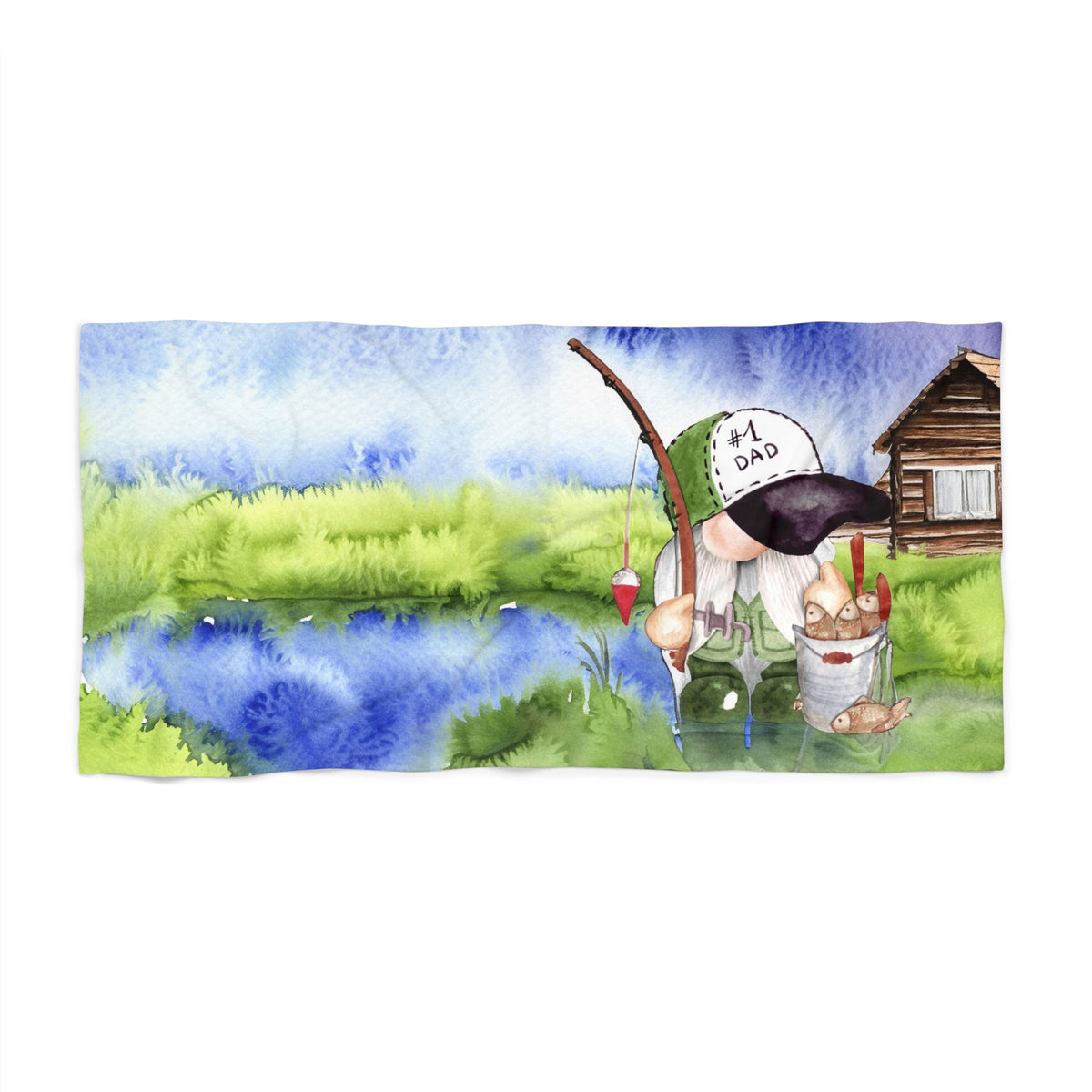 Beach Towel, Gnome fishing, Polycotton Towel, 2 sizes Available