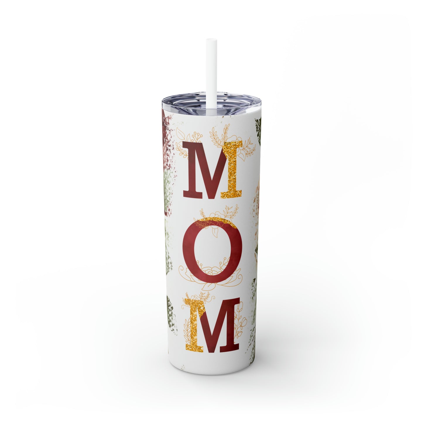 Skinny Tumbler with Straw, 20oz, Floral Mum, awd-528