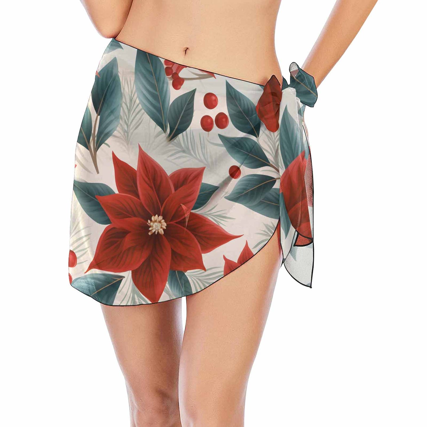 Red Poinsettia 50  Women's Beach Sarong Wrap