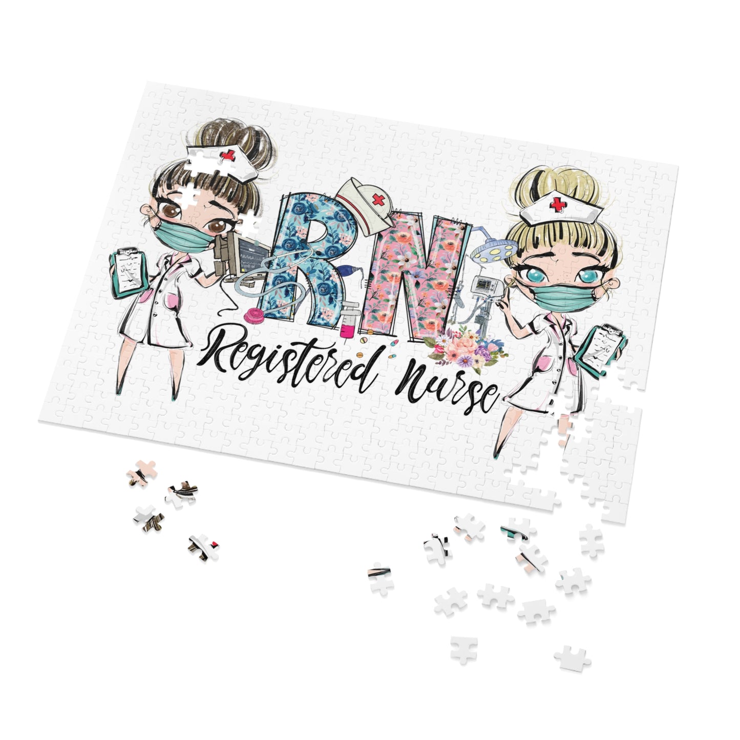 Puzzle, Nurse, RN Nurse, Registered Nurse Floral, Personalised/Non-Personalised (30, 110, 252, 500,1000-Piece) awd-639