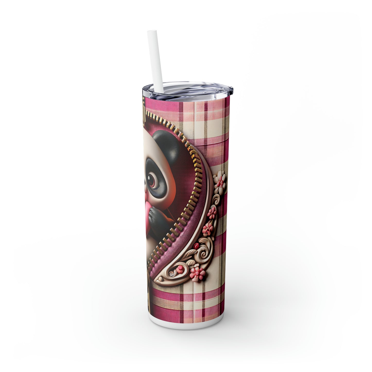 Skinny Tumbler with Straw, 20oz, Panda, Valentines Day