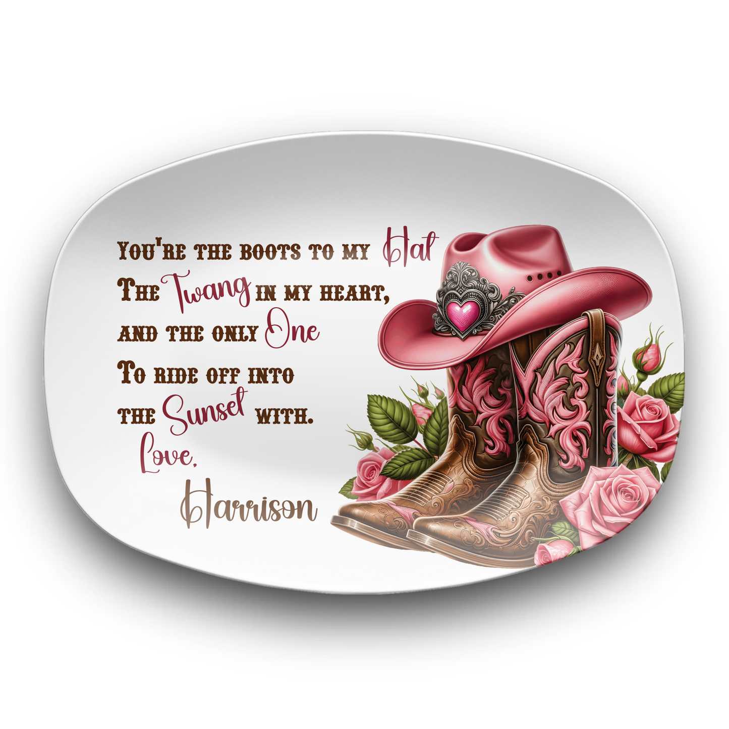 Personalised Country Boots Love Quote Plate