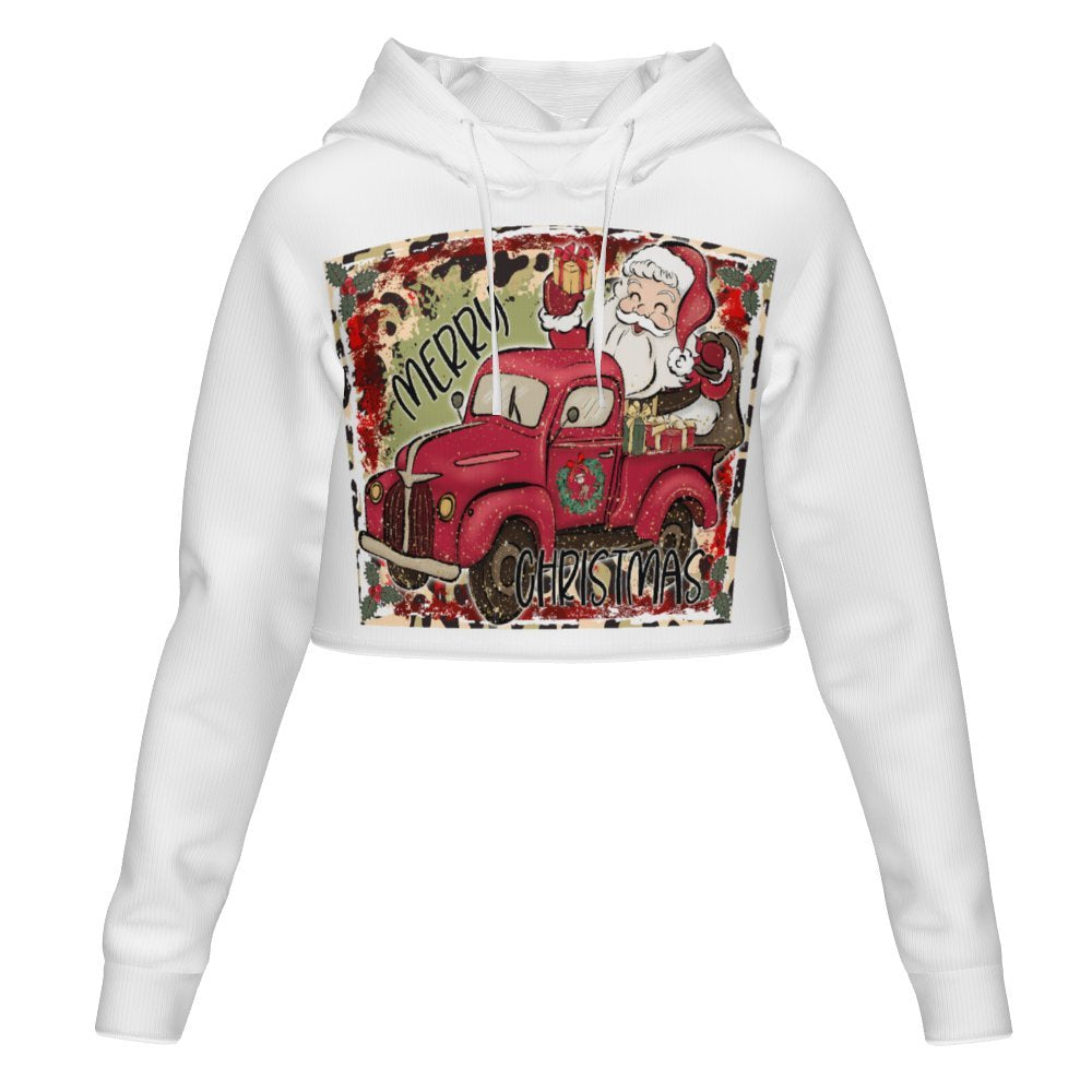 Women's All Over Print Cropped Hoodie (DLM) Hooded hoodie