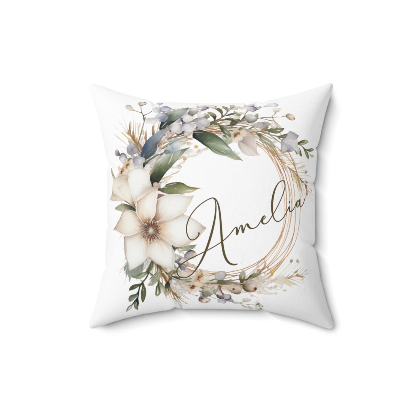 Personalised Boho Wreath Cushion, Polyester Square Cushion, Christmas cushion