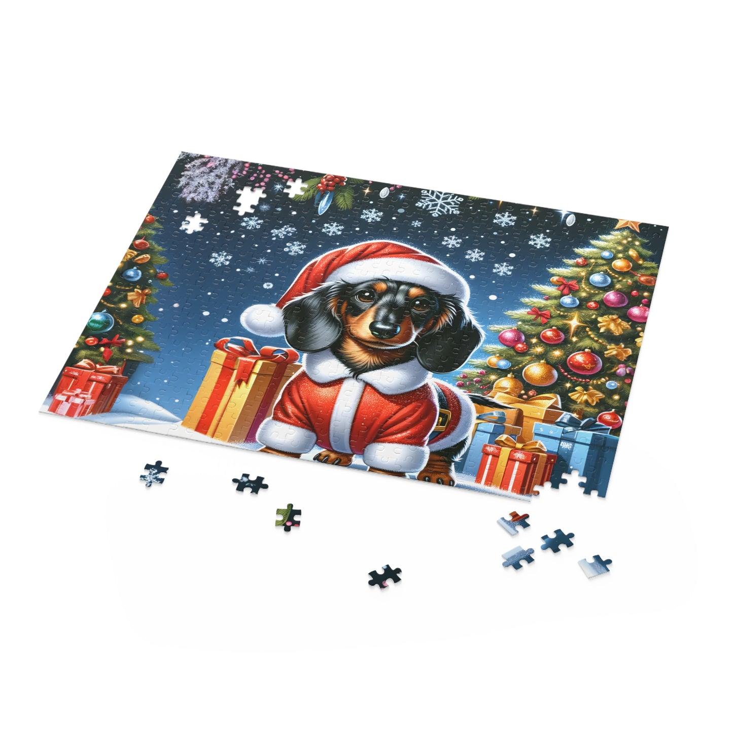 Personalised/Non-Personalised Puzzle, Christmas, Dashound (120, 252, 500-Piece)