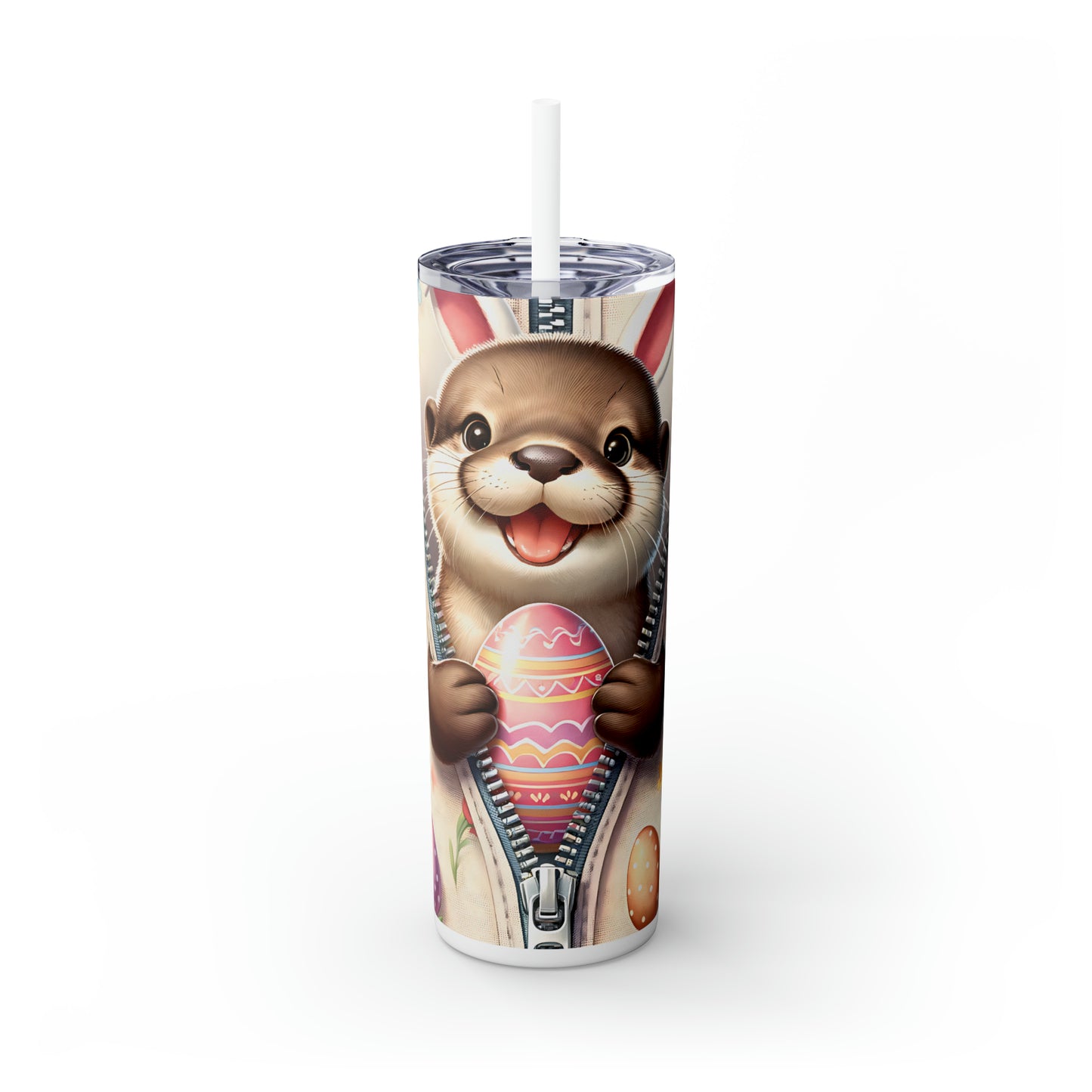 Skinny Tumbler with Straw, 20oz, Easter, Baby Otter, awd-1271