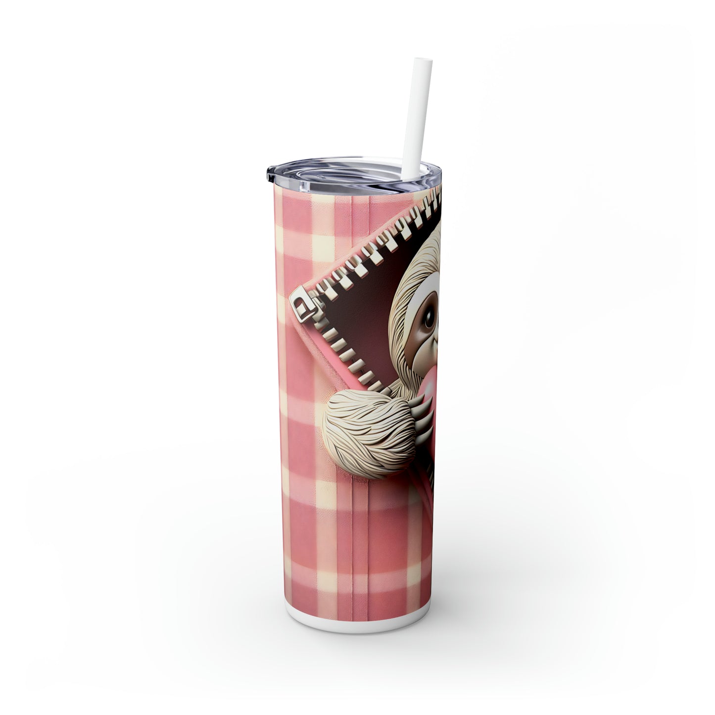 Skinny Tumbler with Straw, 20oz, Sloth, Valentines Day