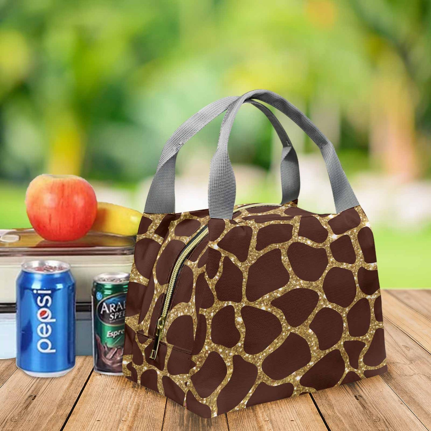 Animal print 6  Portable Lunch Bag-Grey Handle