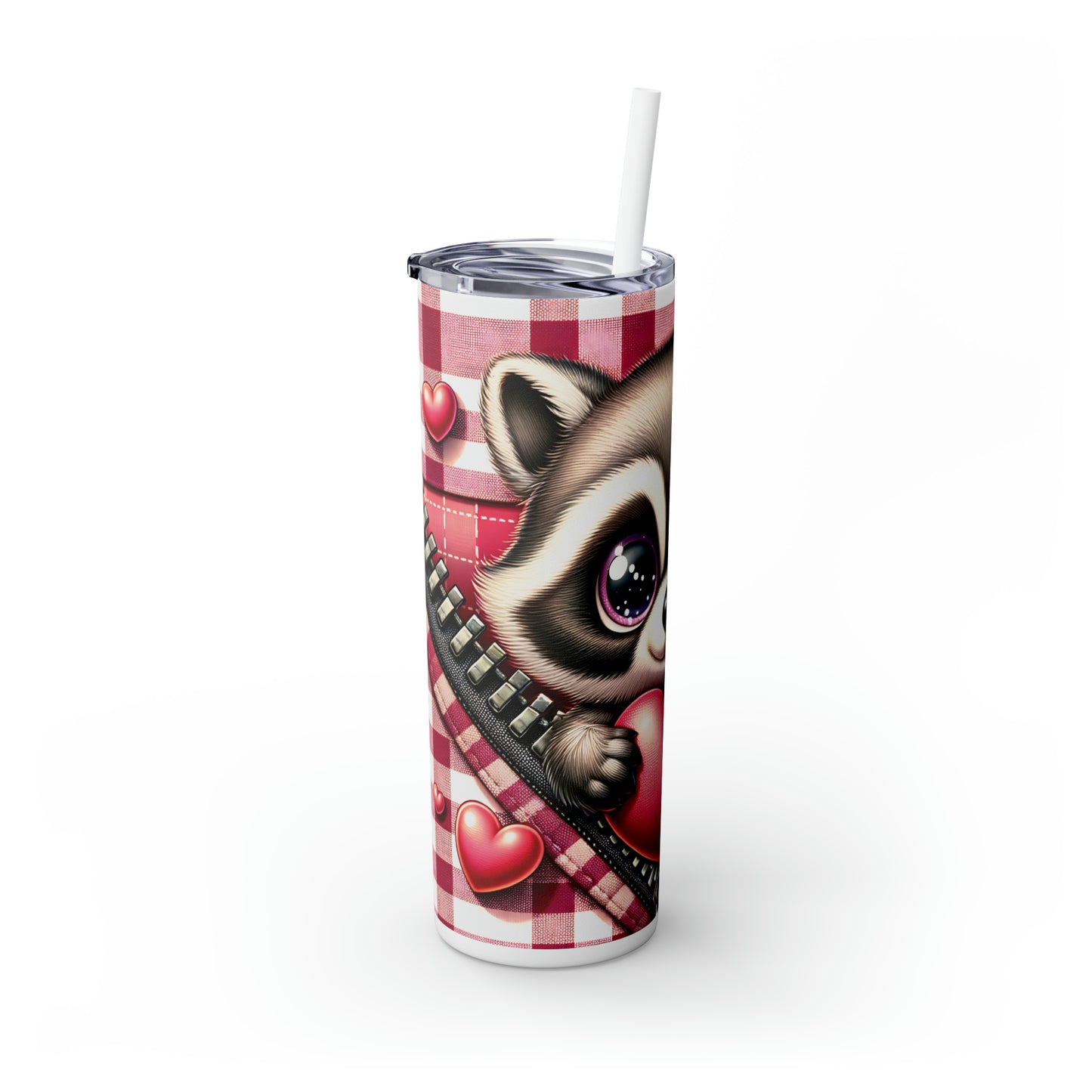 Skinny Tumbler with Straw, 20oz, Racoon, Valentines Day