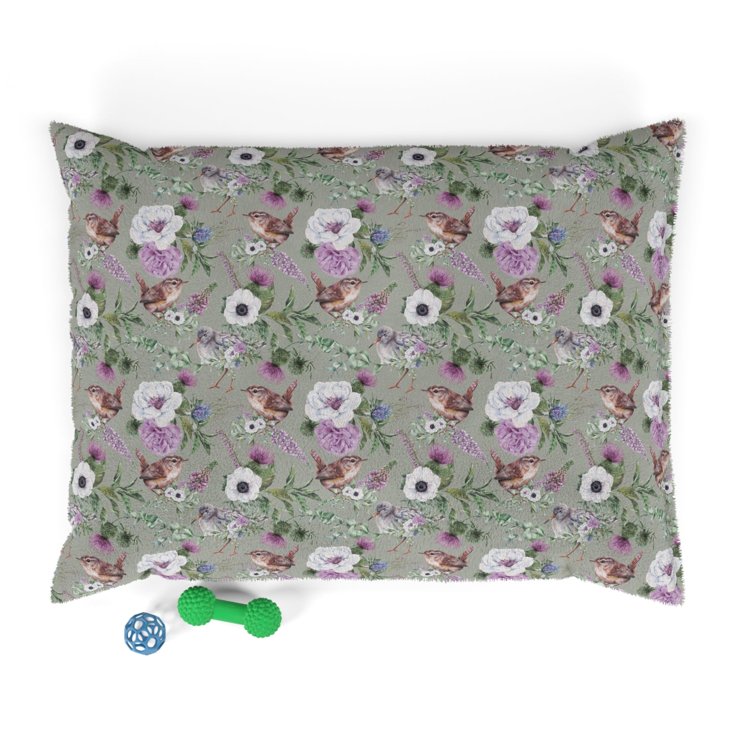 Luxury Pet Bed, feather soft fleece, Sage Scottish Floral