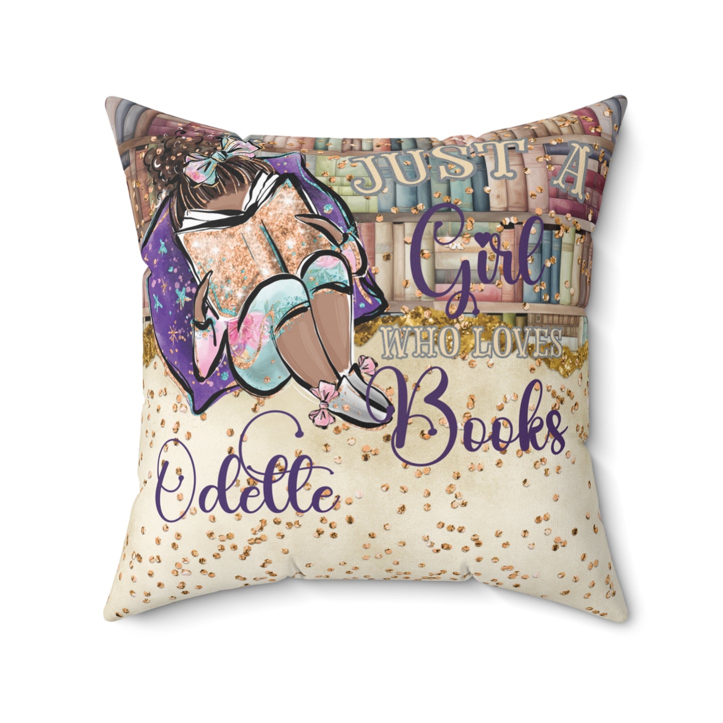 Polyester Square Pillow, Just a Girl who Loves Books, Dark Skin