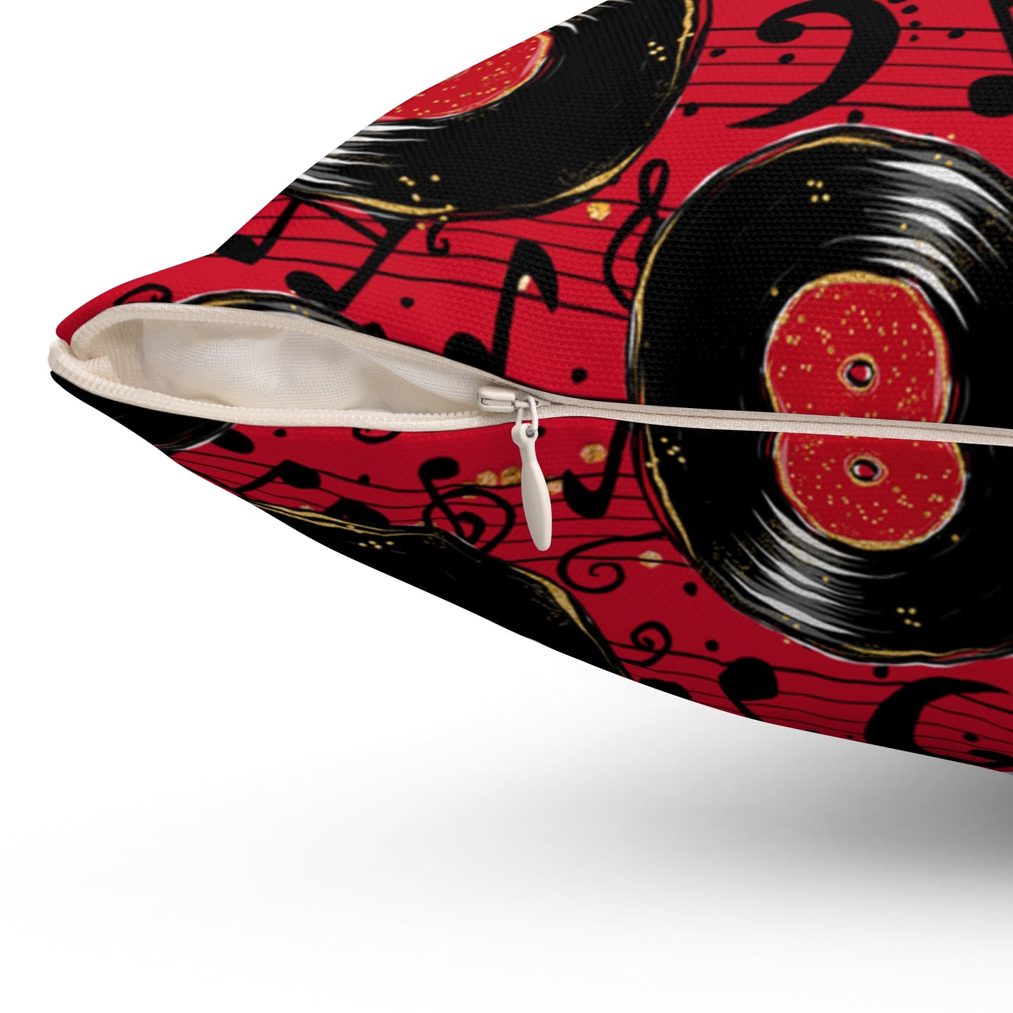 Spun Polyester Square Pillow, Red Music Cushion