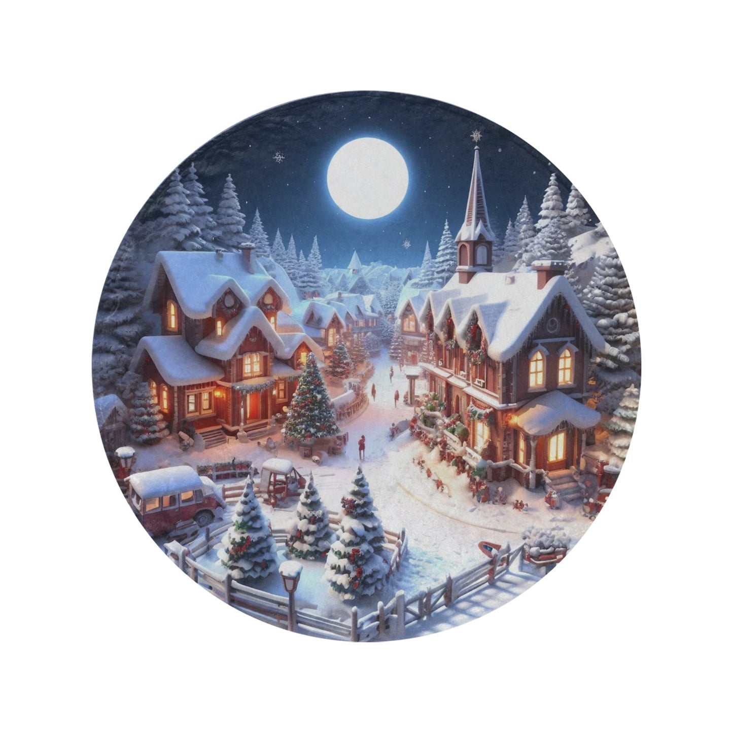 Christmas Scene Circular Micro Fleece Blanket