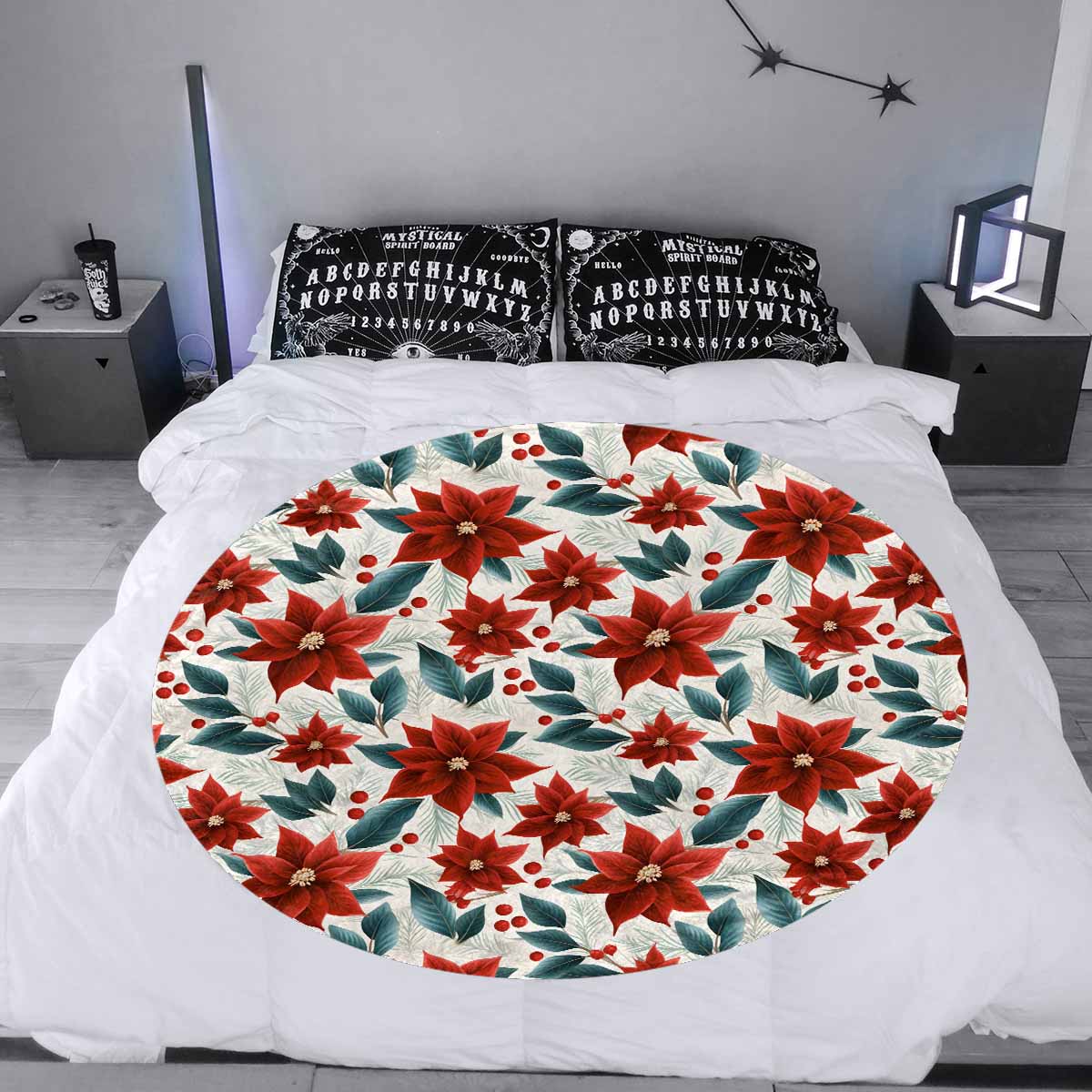 Christmas Red Poinsettia  Circular Micro Fleece Blanket 60"