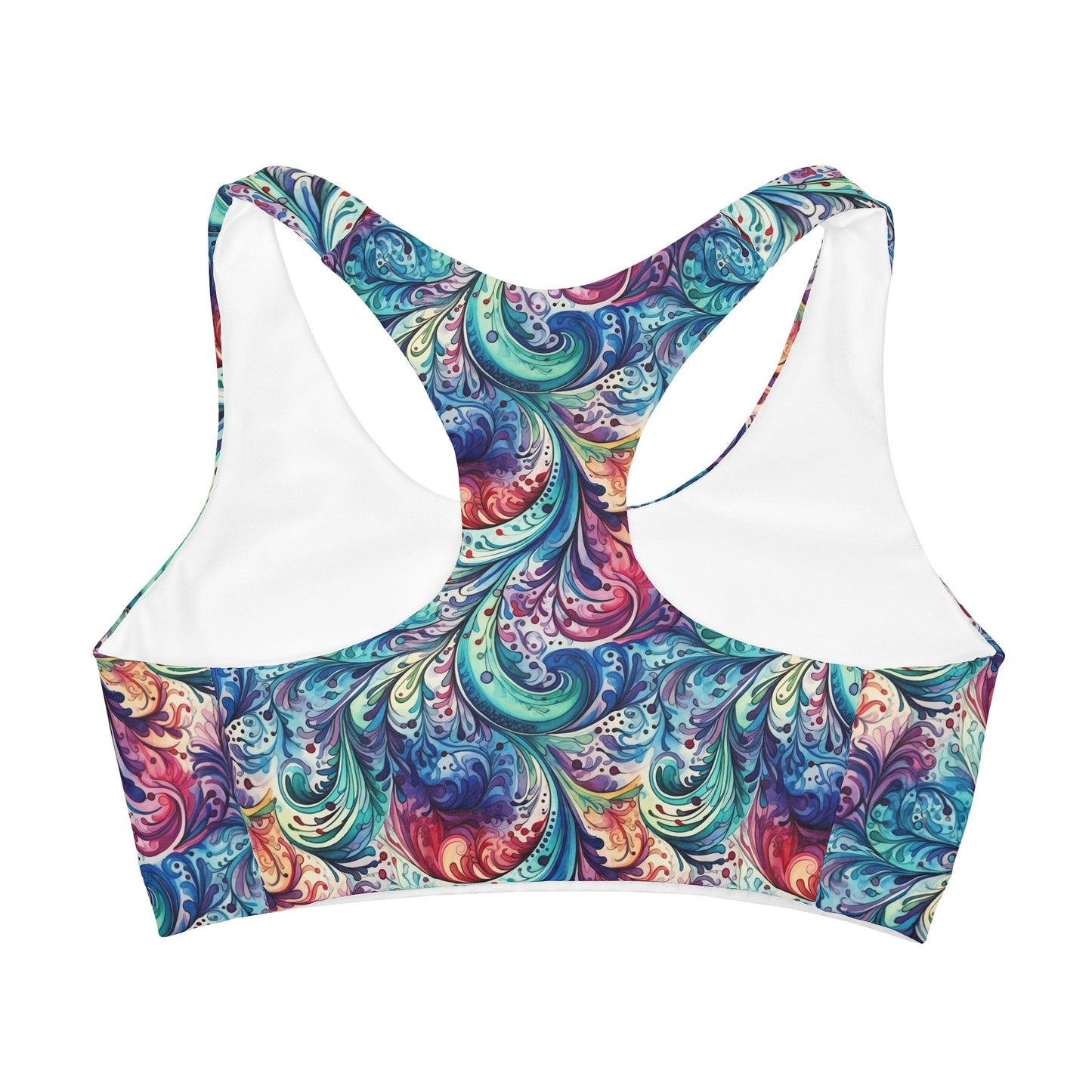 Girls' Double Lined Seamless Sports Bra, Blue Paisley Design