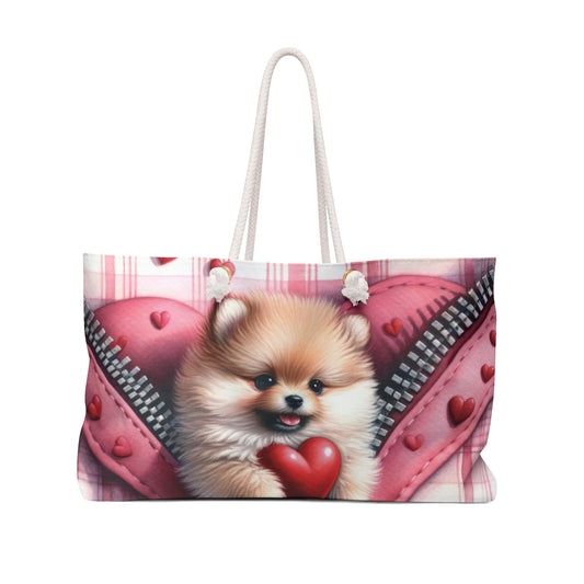 Personalised/Non-Personalised Weekender Bag, Cute Dog, Zipper, Valentines Day, Large Weekender Bag, Beach Bag, Book Bag