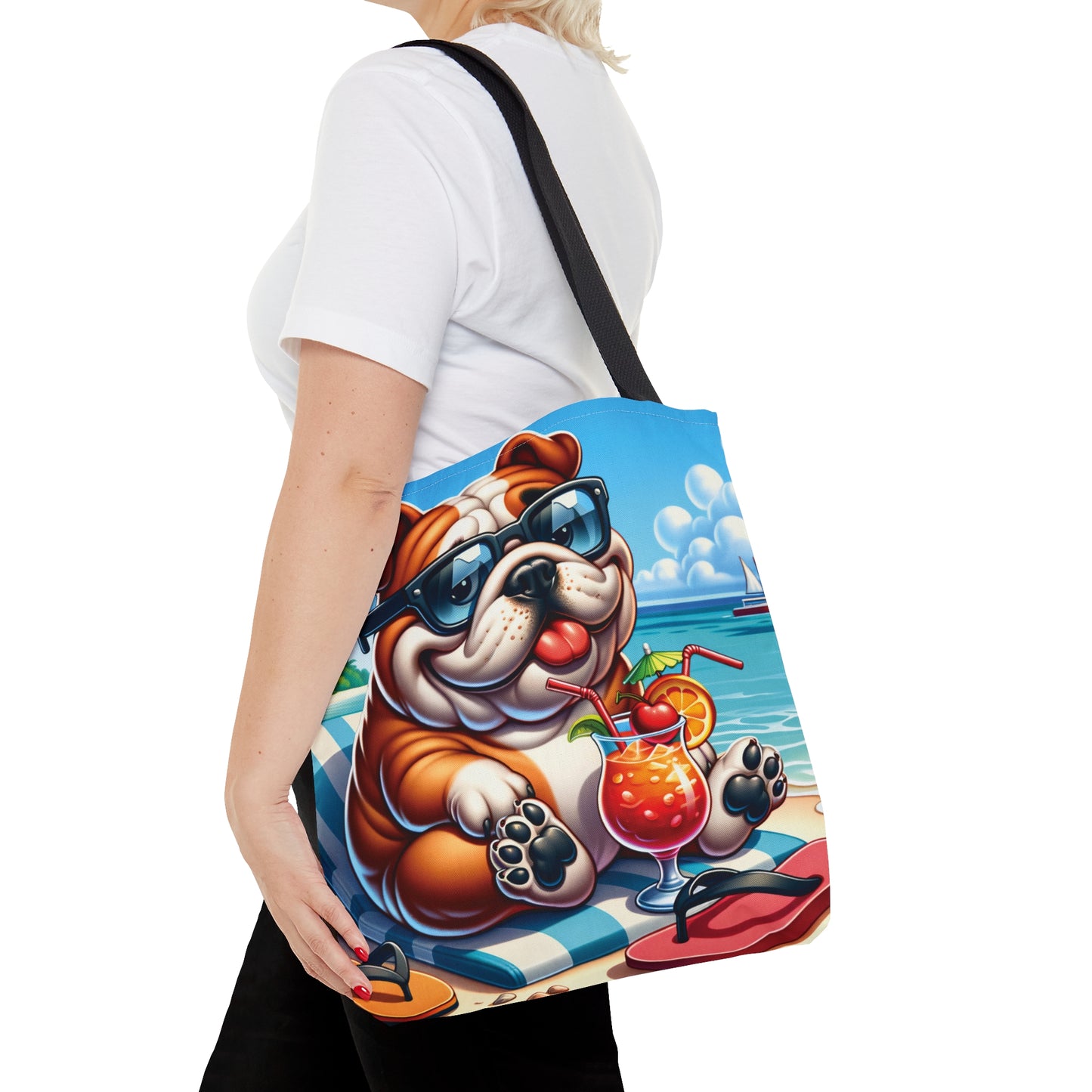 Tote Bag, Dog on Beach, English Bulldog, Tote bag, awd-1210