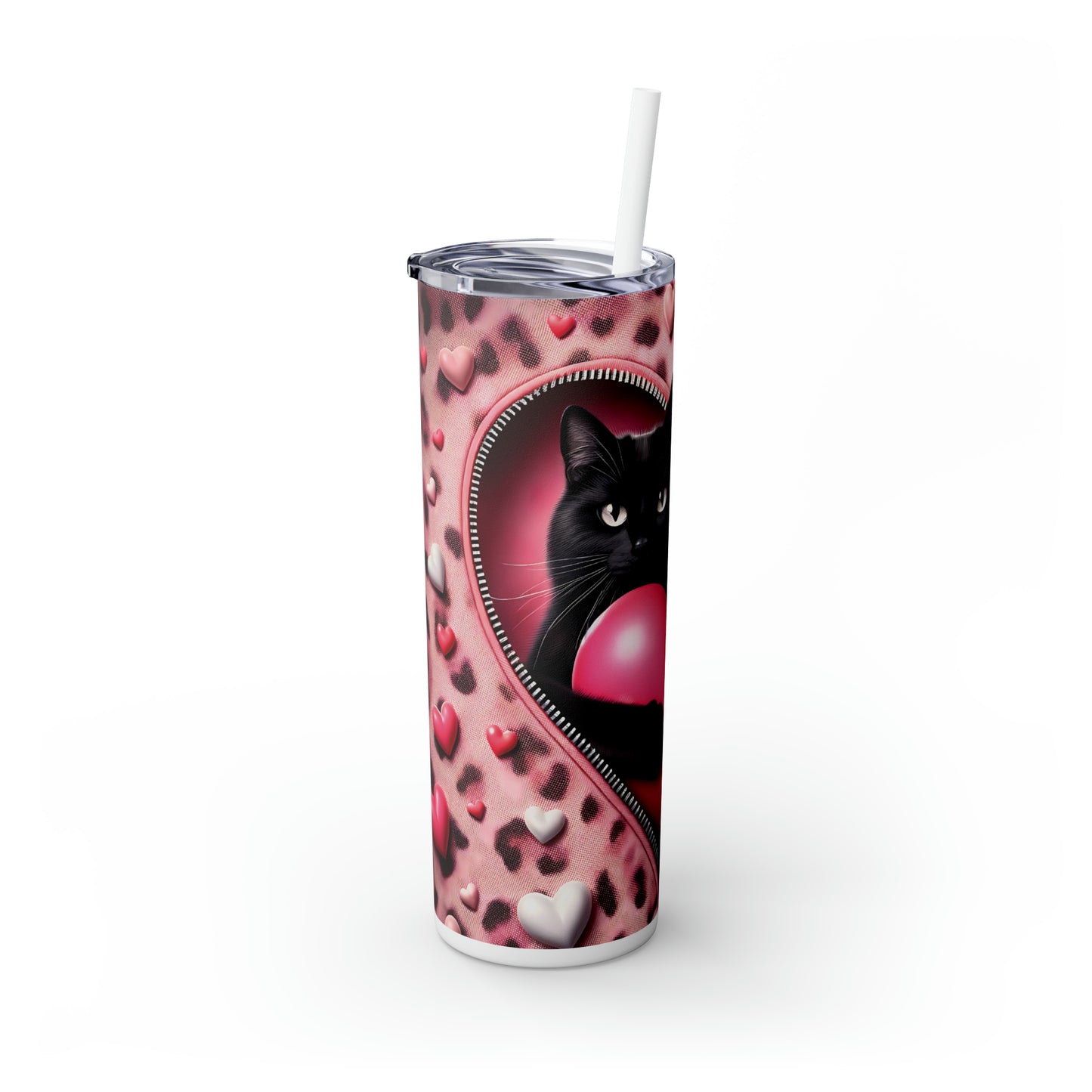 Skinny Tumbler with Straw, 20oz, Cat, Valentines Day, awd-756