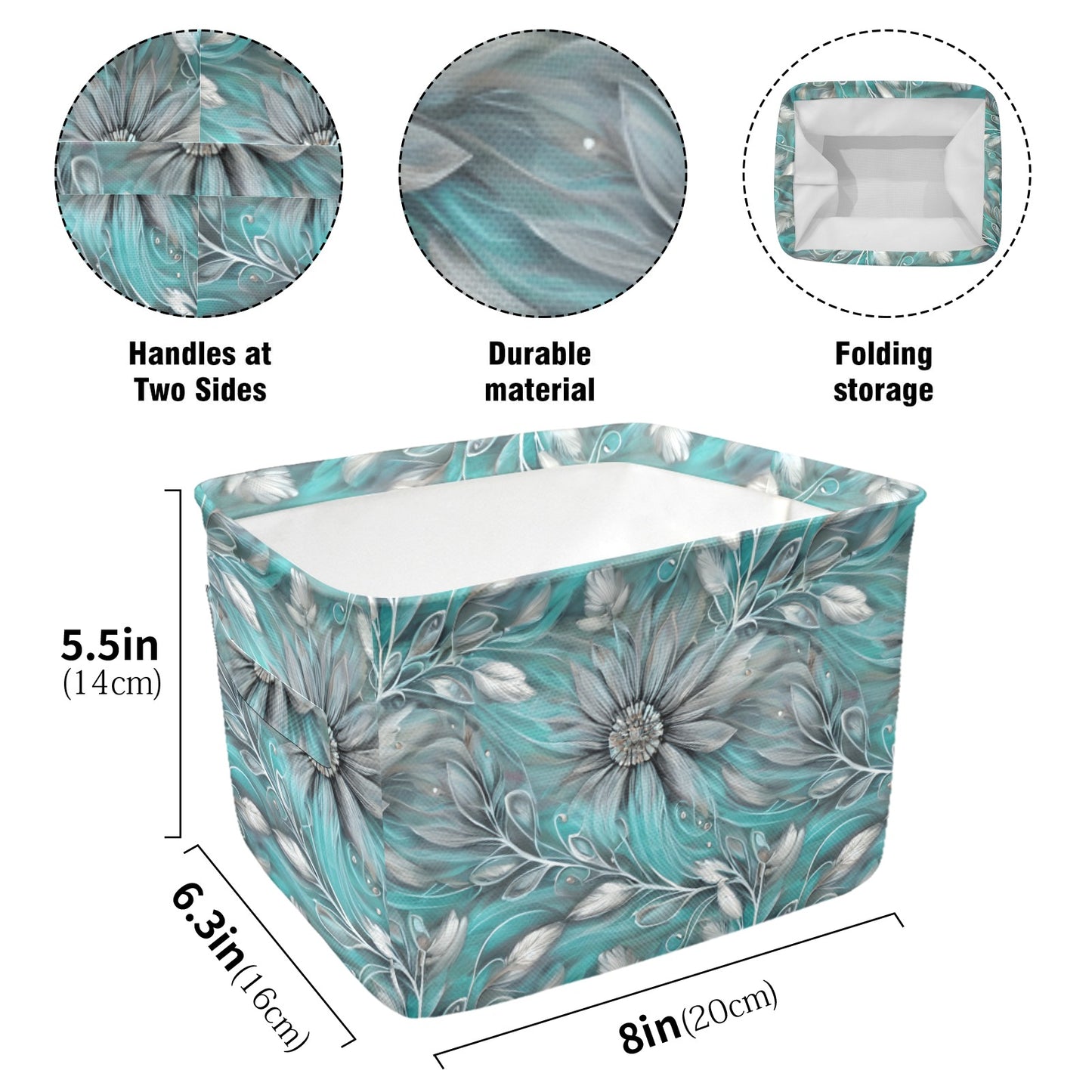 Green Elegant Floral Fabric Storage Basket