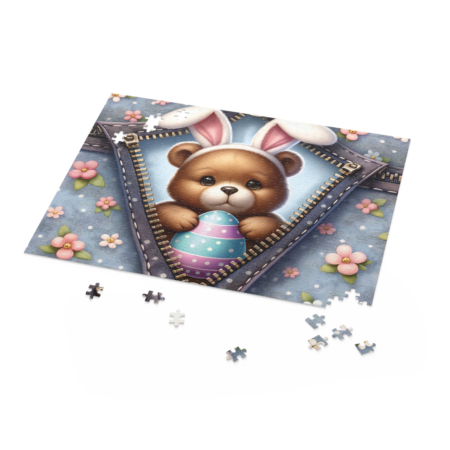 Personalised/Non-Personalised Puzzle, Easter, Bear with Bunny ears (120, 252, 500-Piece)