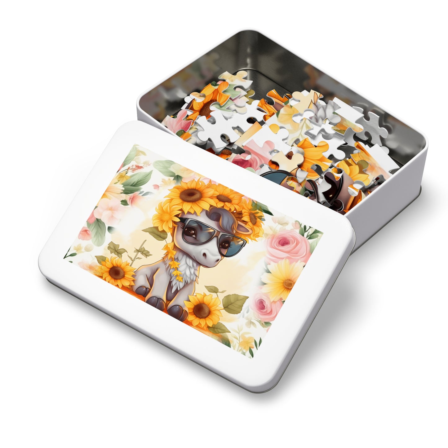 Puzzle, Donkey, Sunflowers, Personalised/Non-Personalised (30, 110, 252, 500,1000-Piece) awd-655