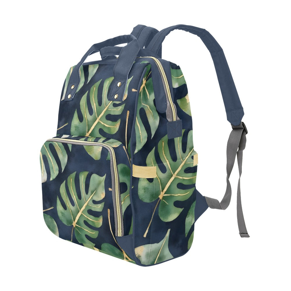 Monsteria Leaves Dark Bg Multi-Function Diaper Backpack/Diaper Bag (Model 1688)