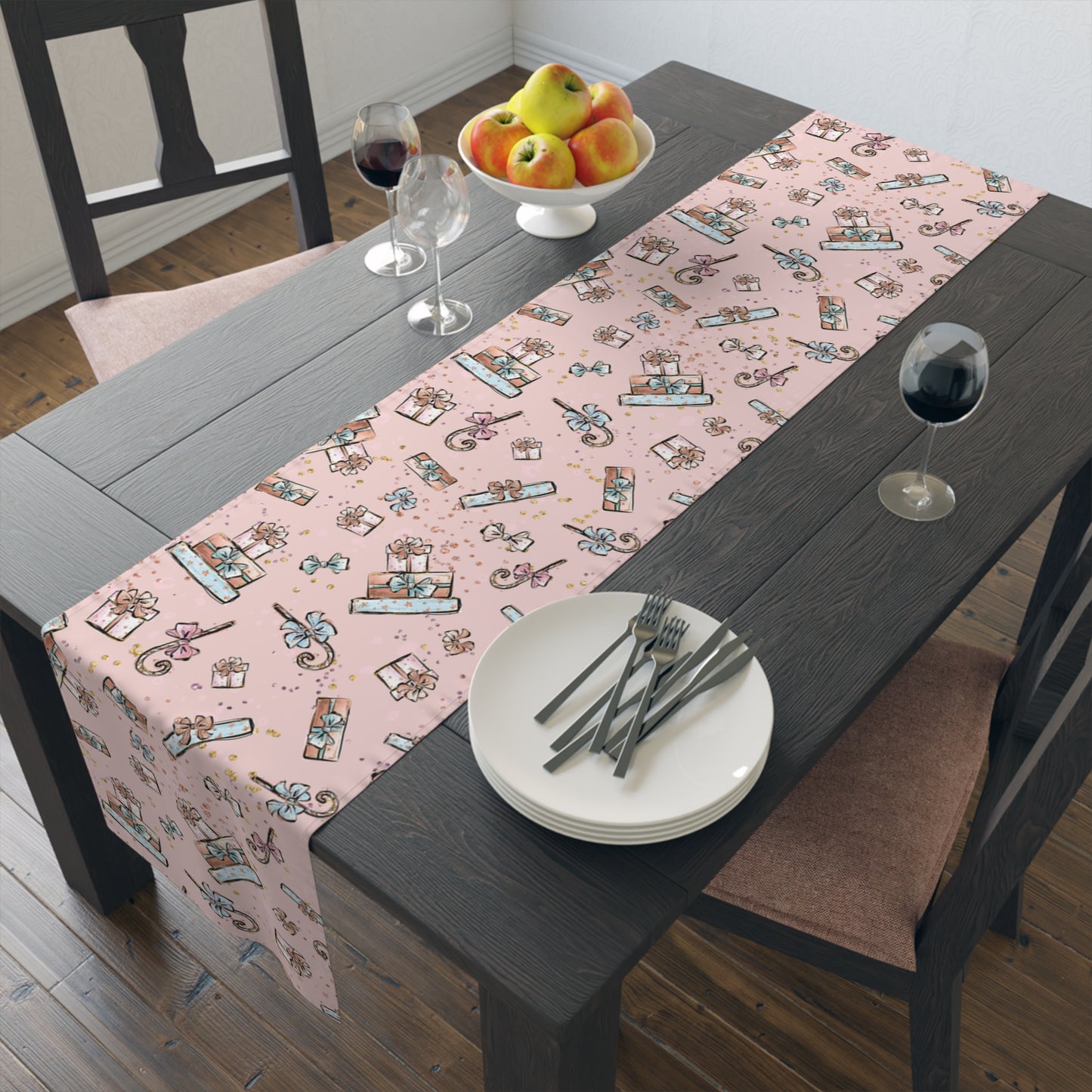 Pink Christmas, Presents, Table Runner, Cotton Twill and Poly Available, 2 sizes Available