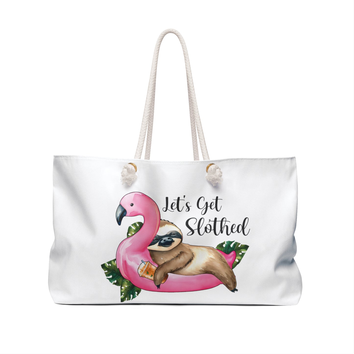 Personalised/Non-Personalised Weekender Bag, Sloth, Quote, Let's Get Slothed, Large Weekender Bag, Beach Bag, Book Bag