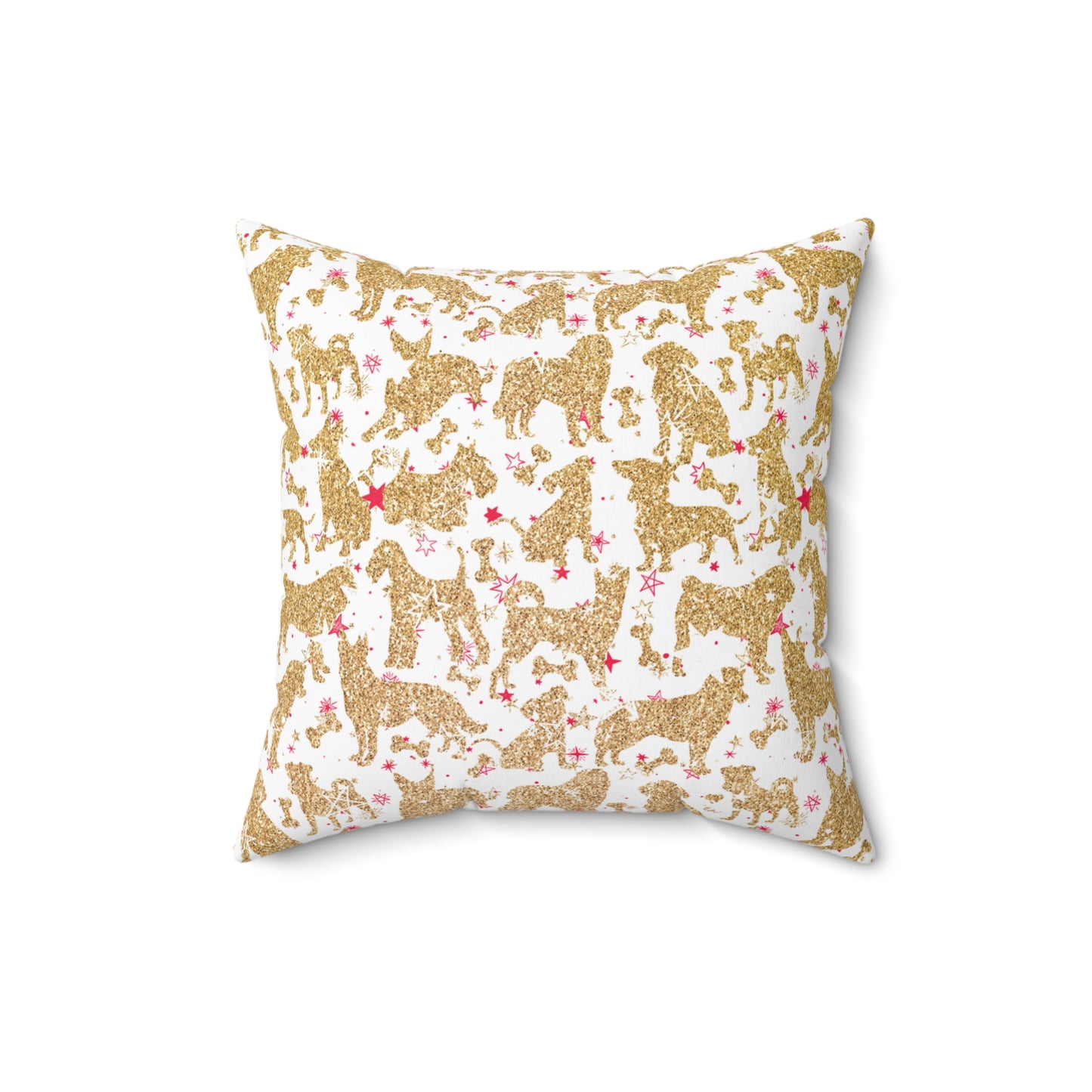 Spun Polyester Square Pillow, Doggie Gold Silhouette Christmas Cushion