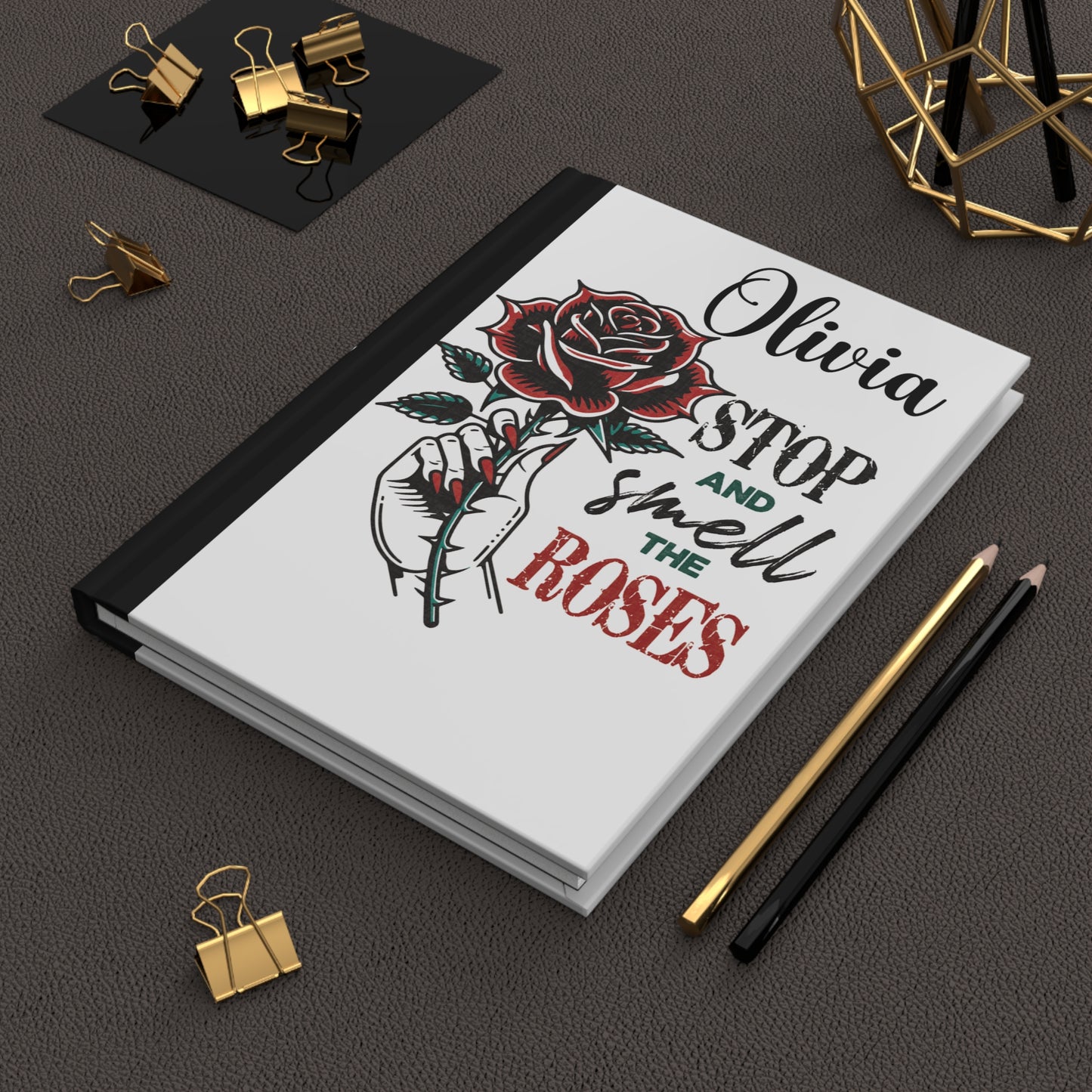 Personalised Hardcover Journal Matte, Stop and Smell the Roses, awd-1656