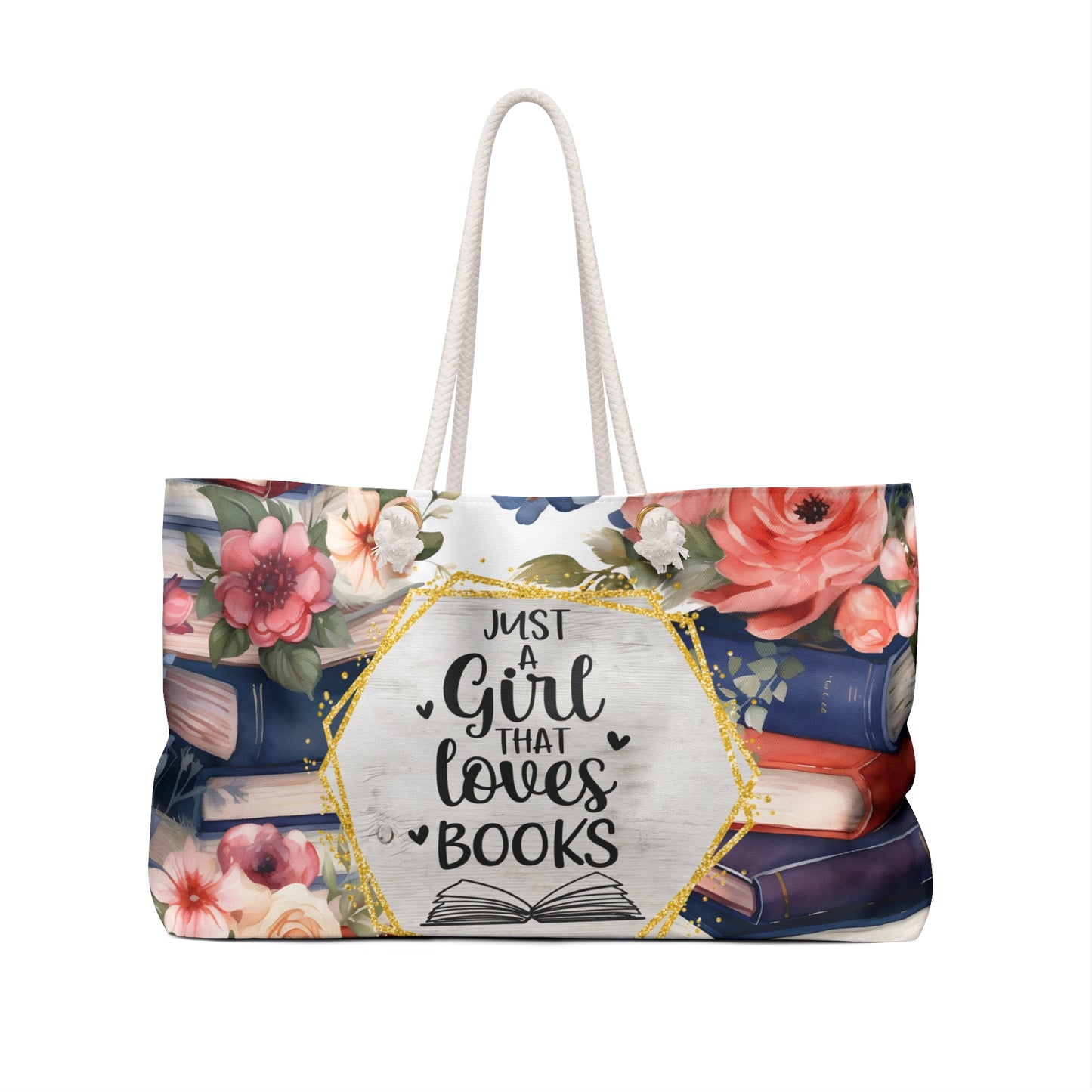 Personalised/Non-Personalised Weekender Bag, Just A Girl Who Loves Books, Large Weekender Bag, Beach Bag, Book Bag