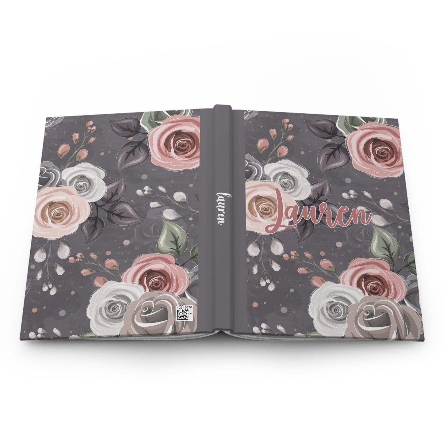 Personalised Hardcover Journal Matte, Grey and Pink Floral, awd-1416