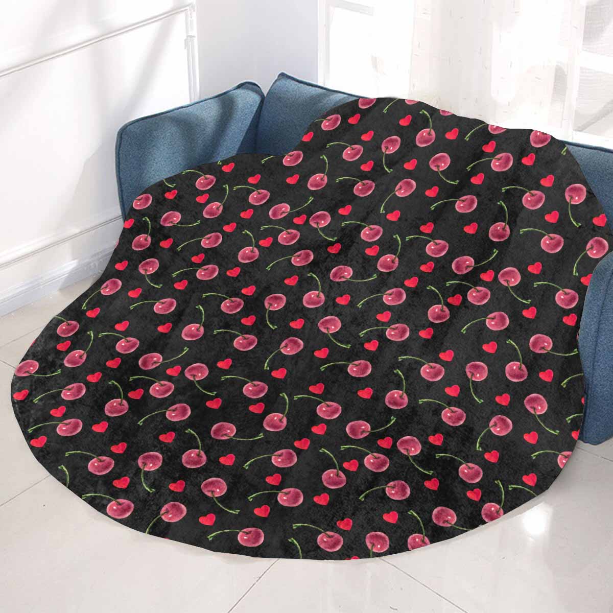 Cherries  Circular Micro Fleece Blanket 60"