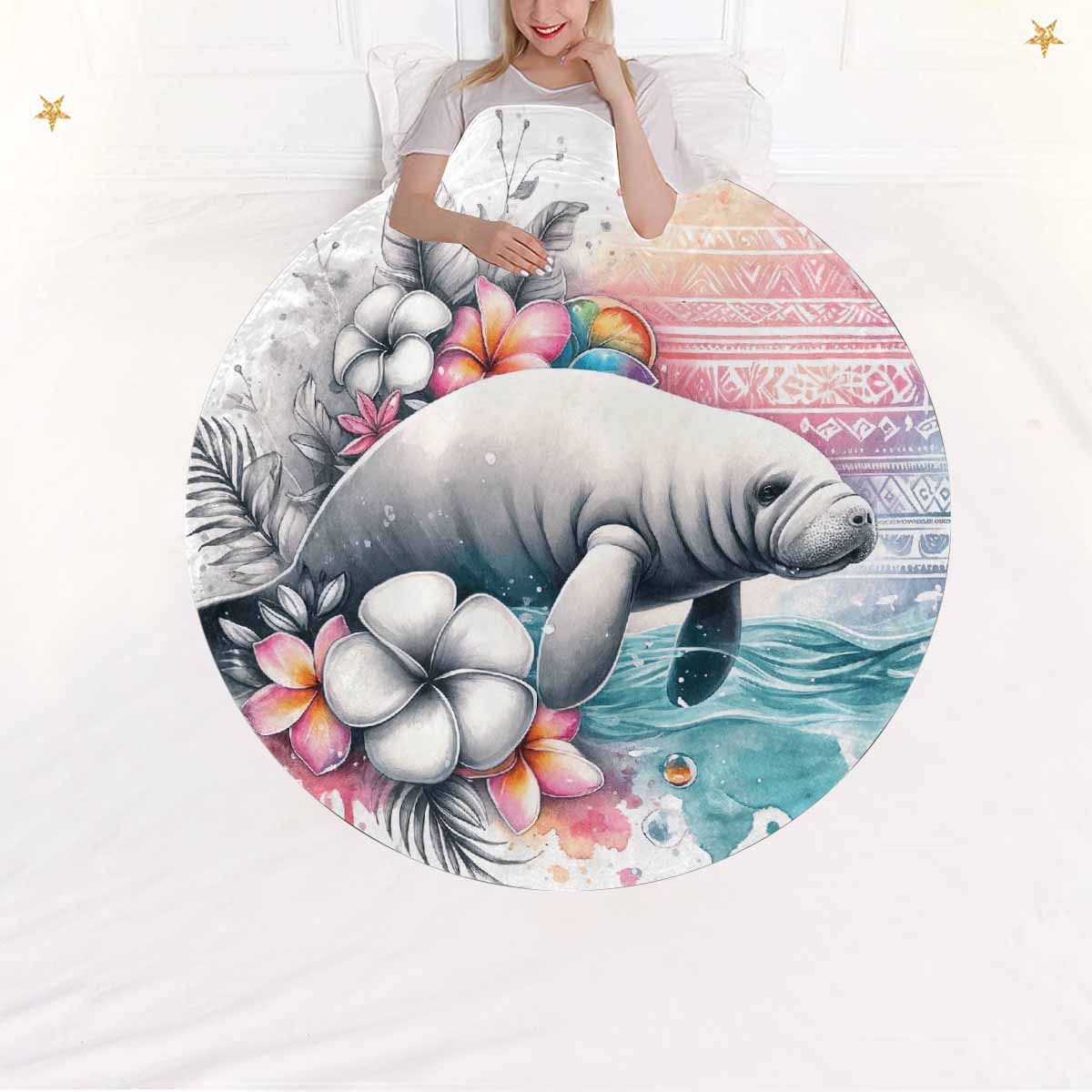 Sea_Animals_Dugong_Awd351110  Circular Micro Fleece Blanket 60"
