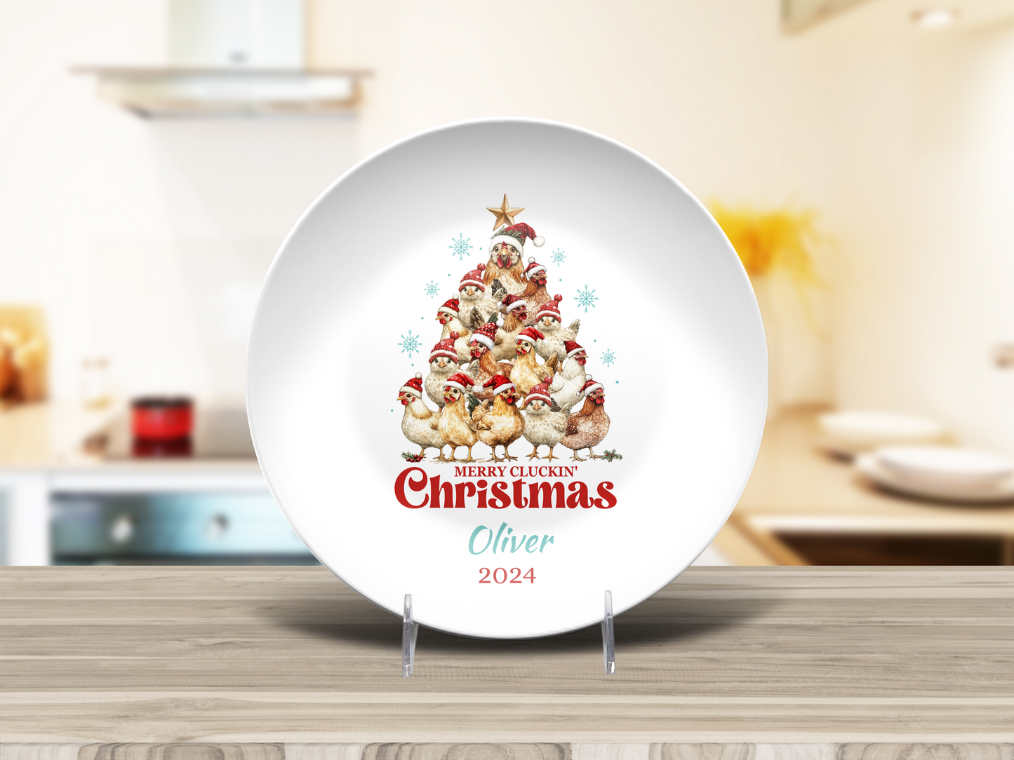 Merry Cluckin' Christmas Personalised Plate