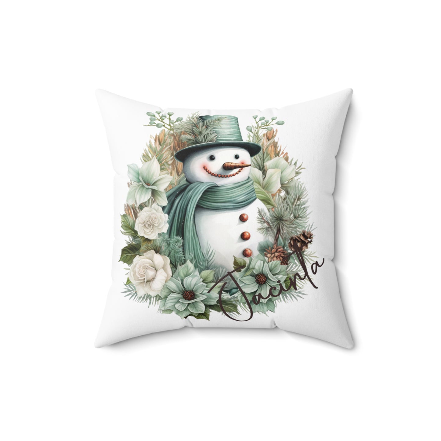 Personalised Boho Snowman Christmas Cushion, Polyester Square Cushion, Christmas cushion