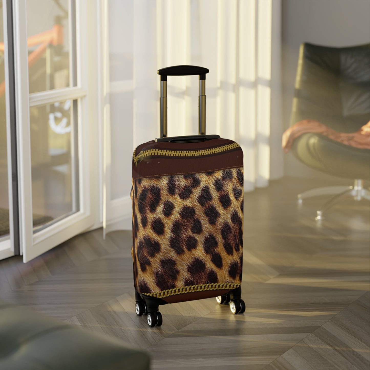 Luggage Cover, Brown and Gold Leopard Print, awd-1700