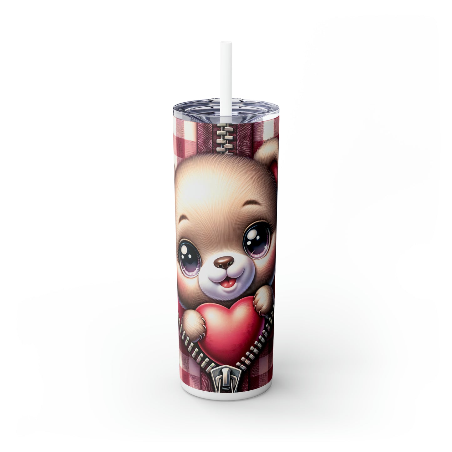 Skinny Tumbler with Straw, 20oz, Bear, Valentines Day, awd-804