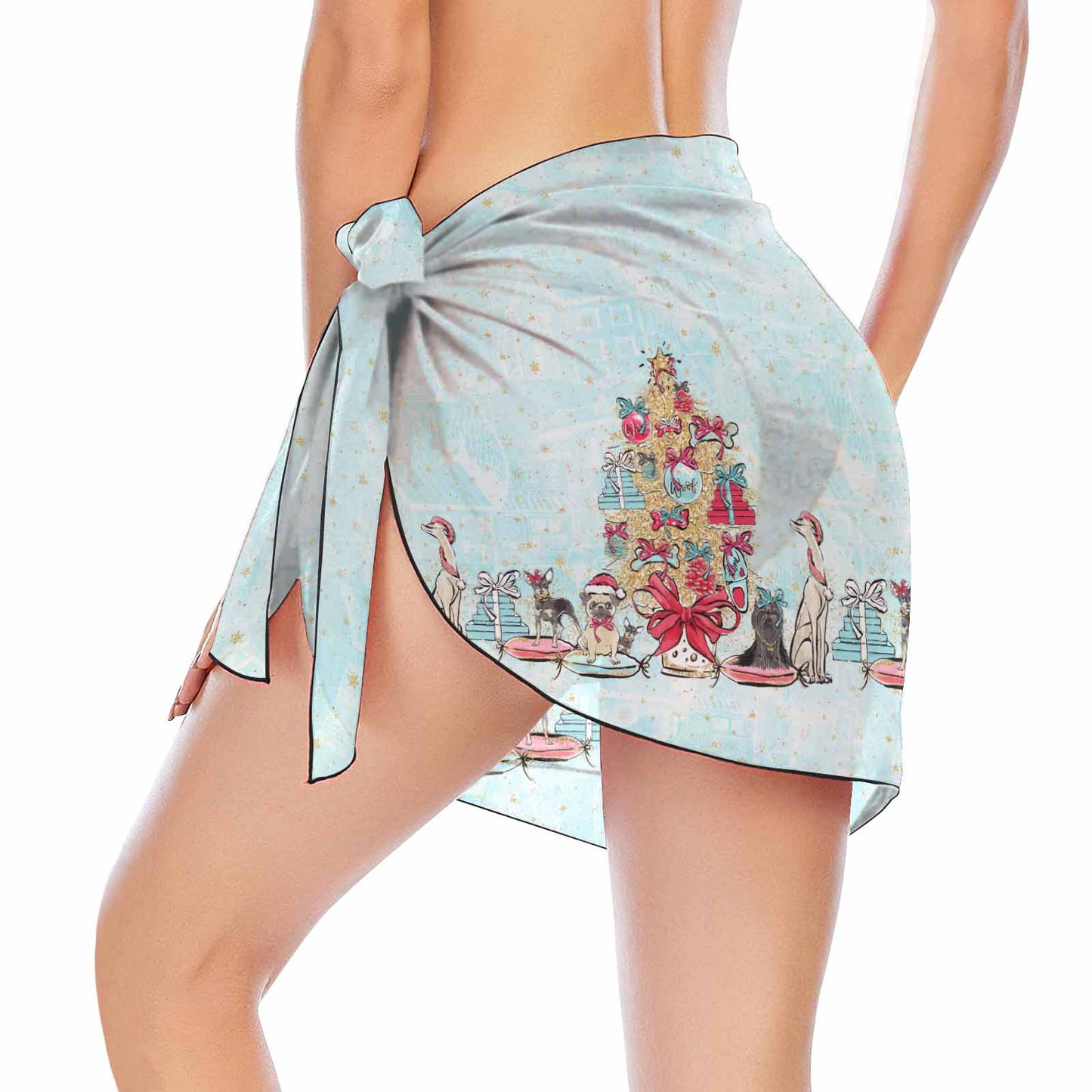 Doggie Christmas Tree  Women's Beach Sarong Wrap