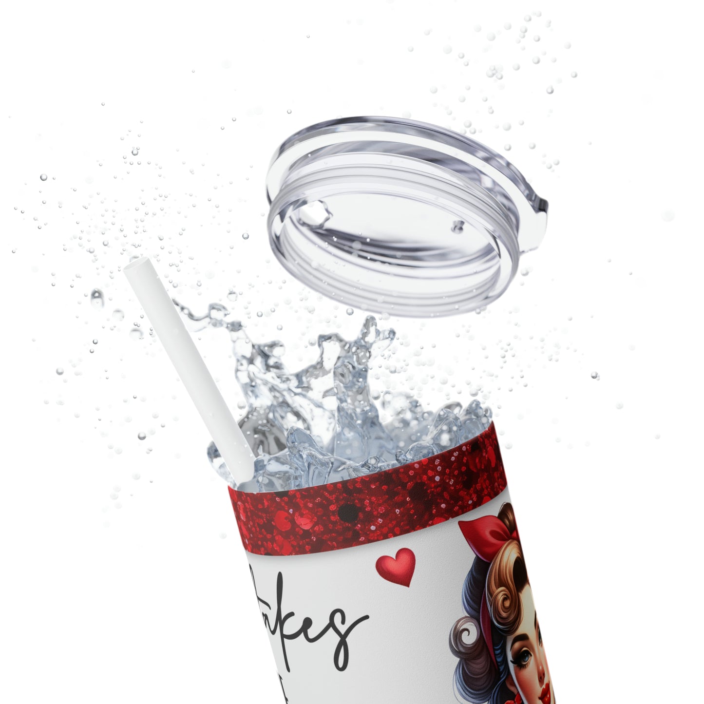 Skinny Tumbler with Straw, 20oz, Retro, It Takes a lot of Sparkle to be a Housekeeper