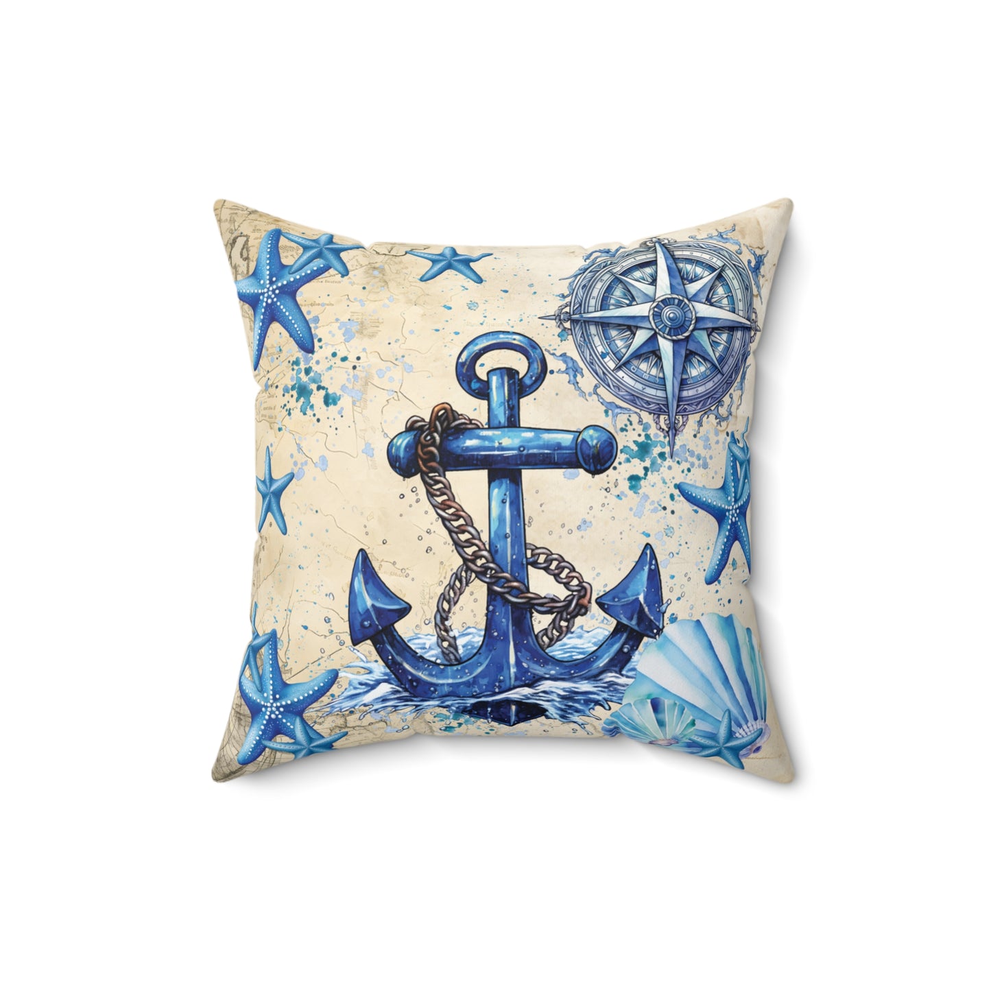 Nautical Polyester Square Cushion, Nautical cushion, Blue Ships Anchor