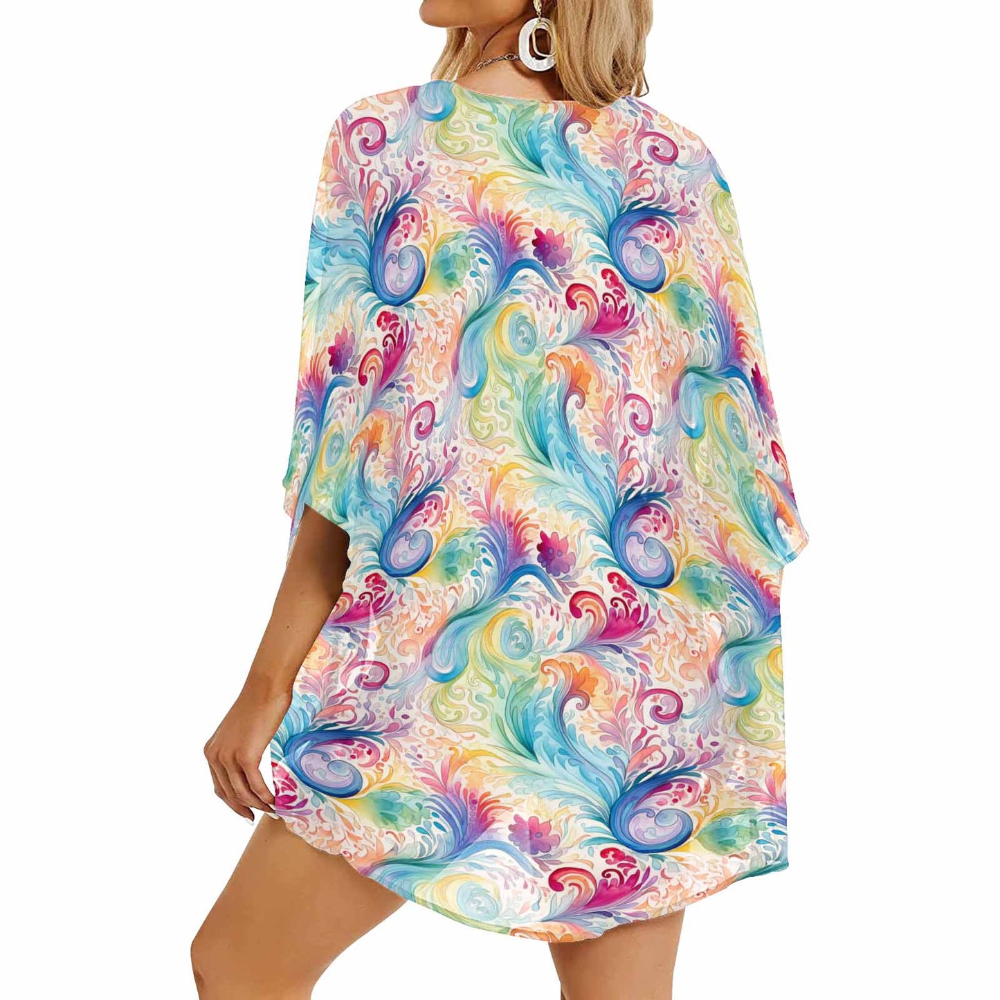 Pastel Rainbow Paisley  Women's Kimono Chiffon Cover Up