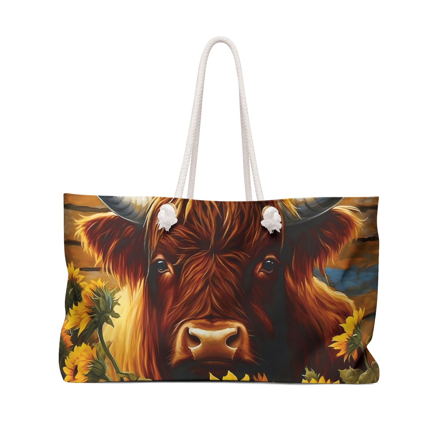 Personalised/Non-Personalised Weekender Bag, Highland Cow, Large Weekender Bag, Beach Bag, Book Bag