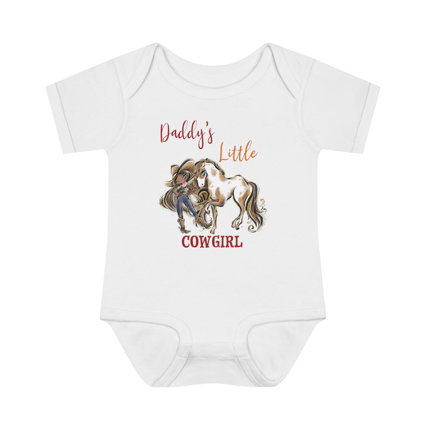 Infant Baby Rib Bodysuit, Daddy's Little Cowgirl baby Bodysuit, Cowboy Boots, Girl and Horse