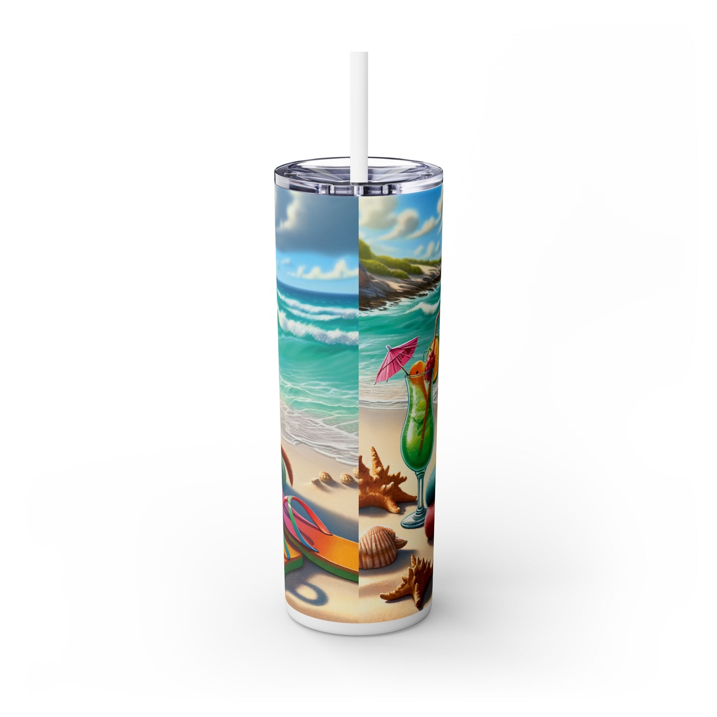 Skinny Tumbler with Straw, 20oz, Dog on Beach, Irish Terrier, awd-1216