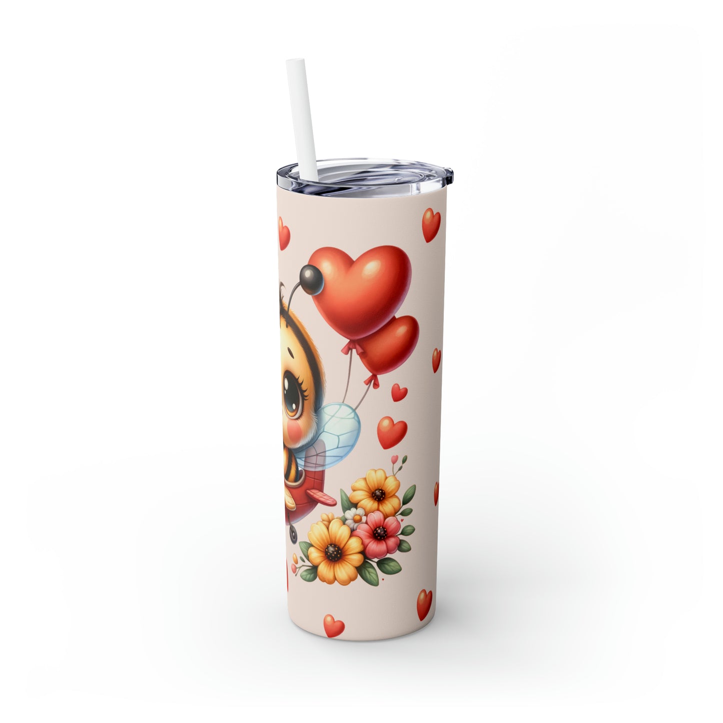 Skinny Tumbler with Straw, 20oz Bee Flying Plane