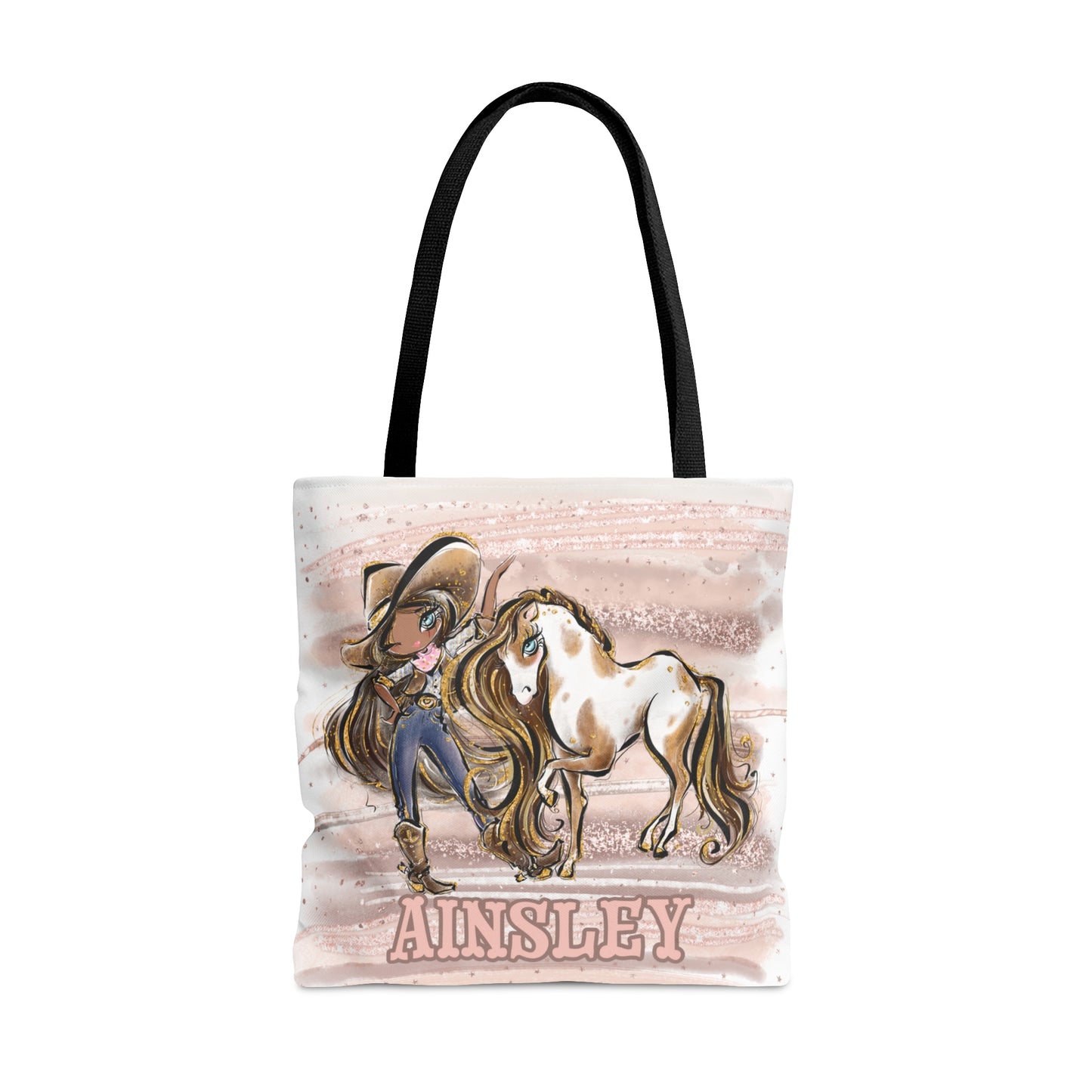 Personalised Tote Bag, Cowgirl & Horse, Brown Hair, Olive Skin, Blue Eyes, Tote bag