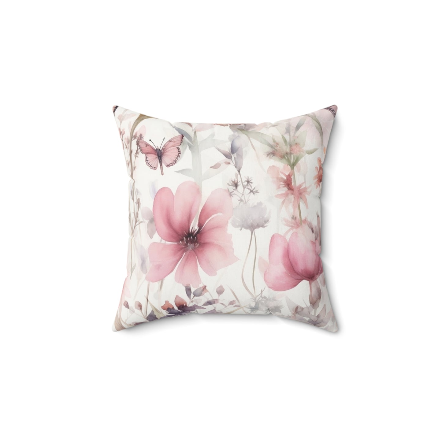 Spun Polyester Square Pillow, Butterfly Floral Cushion